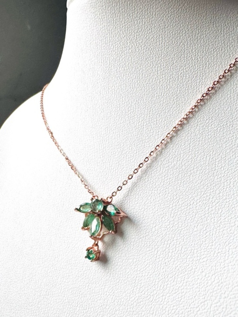 925 Emerald natural gemstone necklace rose gold over sterling silver NWT